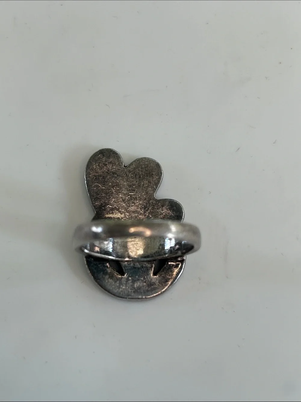 Vintage Sterling Silver Pastel Shell Inlay Modernist Statement Ring - Size 6.5